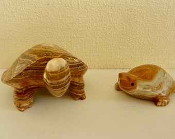 Vintage Natural Agate Carved Turtles Measuring 5-6 inch long, Excellent condition