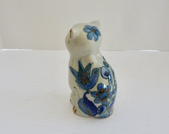 Vintage Handpainted El Palomar Mexican Folk Art Pottery Sitting Cat Figurine (Stands 5 inch high) Travel Souvenir from Mexico