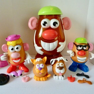 Vintage Mr & Mrs Potato Head with Pets (cat and dog) in Huge Clear Plastic Container for Easy Storage, Assorted Sizes with many parts