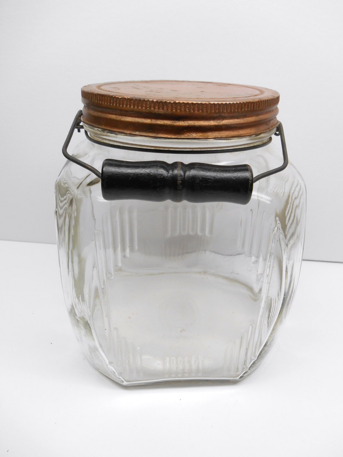Vintage Square Glass Jar with Wood Handle Etsy