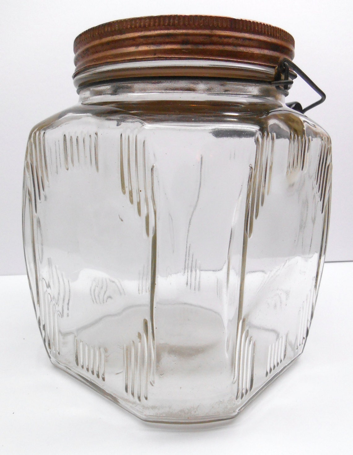 Vintage Square Glass Jar with Wood Handle Etsy