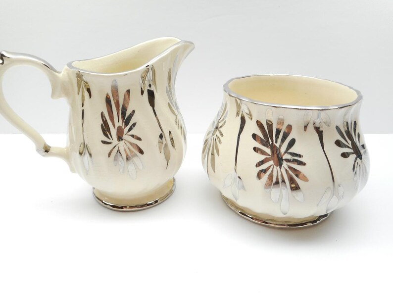 Vintage Sadler Cream and Sugar Set Silver on White Floral Etsy