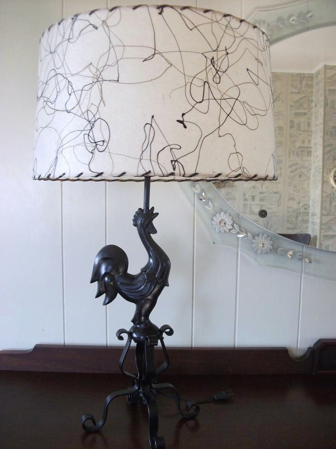 Vintage Wrought Iron Rooster Lamp with Fiberglass Lampshade Etsy