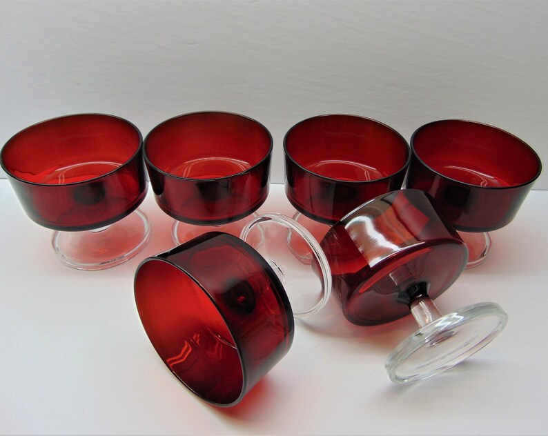 Vintage Red Glass Dessert Bowls Etsy