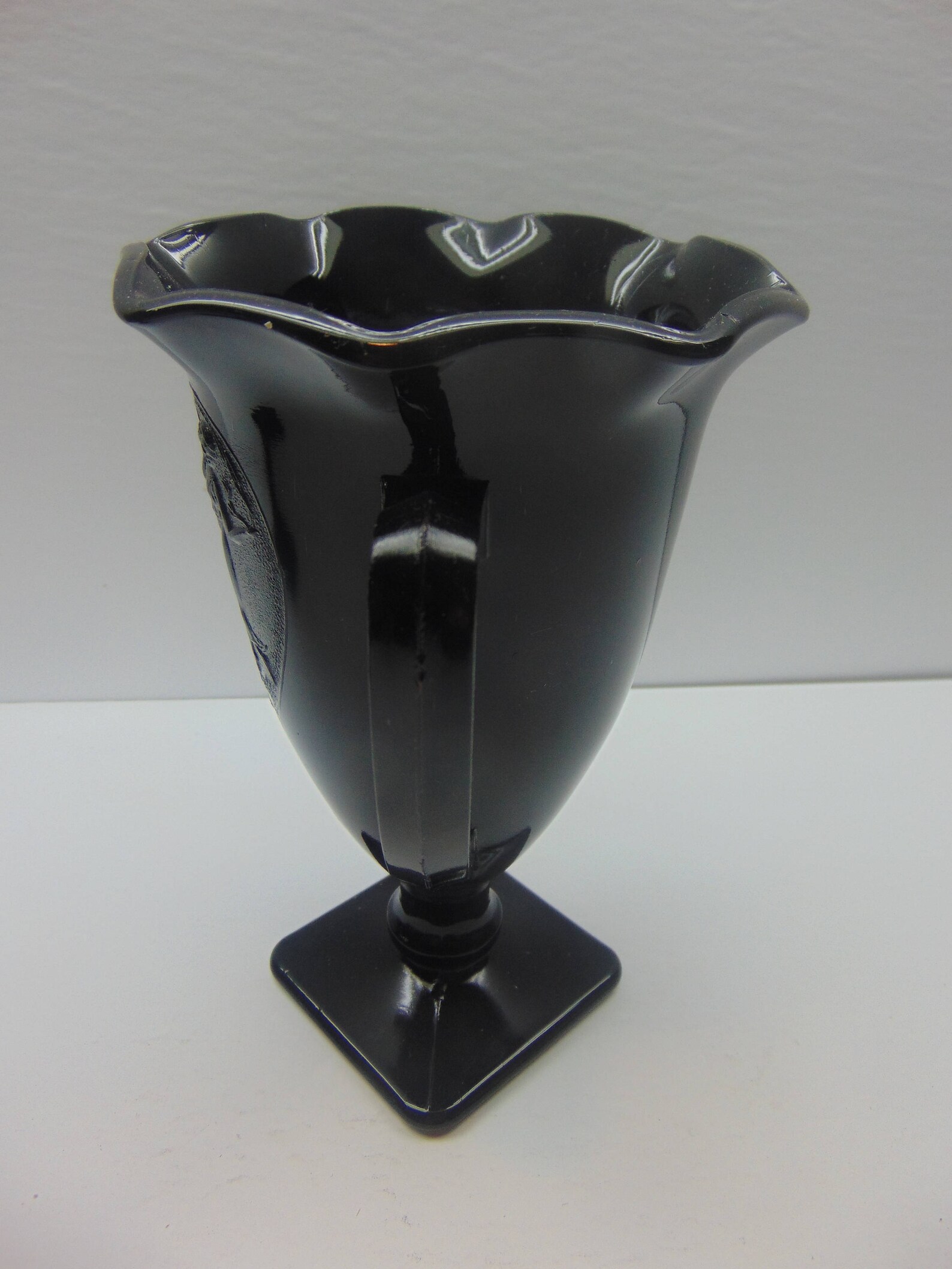 Vintage Black Glass Vase With Dual Greek Goddess Pattern Etsy