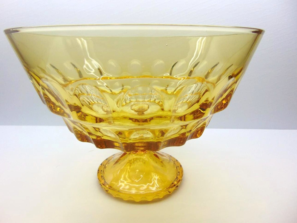 Vintage Gold Glass Pedestal Bowl Etsy