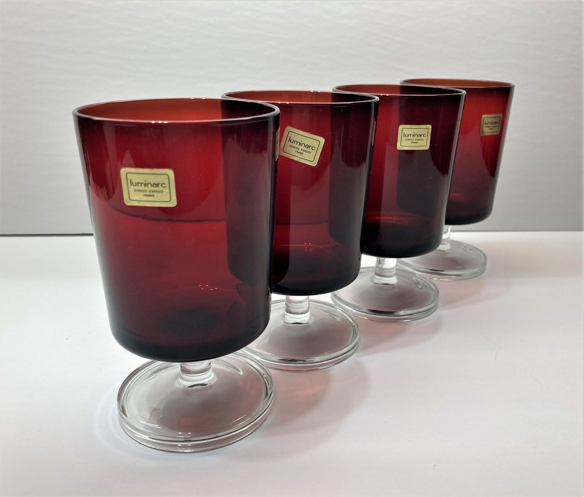 Vintage Red Drinking Glasses 8 Ounce Luminarc Glasses Etsy