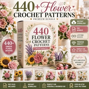 Über 440 Häkelmuster für Blumen, Amigurumi-Blumenkollektion, PDF-Häkelmusterpaket, Häkelanleitungen für Blumensträuße, Sofort-Download (PDF)