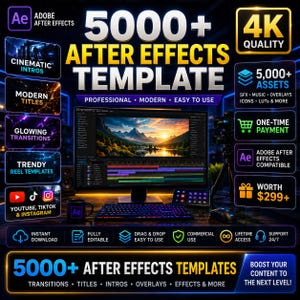 5000+ Adobe After Effects Templates Mega Bundle | Professional Motion Graphics, YouTube Intro, Title Animations, Transitions, Logo Reveals