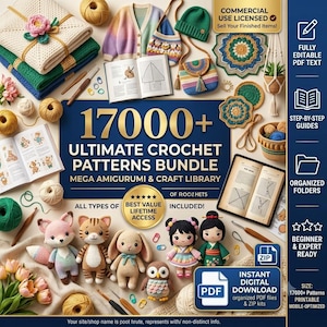 Amigurumi Crochet Pattern Bundle 17000+ | Cat Dinosaur Bear Animal Crochet Patterns PDF | Amigurumi Blanket Bag Doll