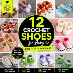 12 Crochet Baby Shoes Pattern PDF, DIY Newborn Bootie, Easy Crochet Baby Girl and Boy Sneakers Pattern, Instant Download, Beginner Friendly