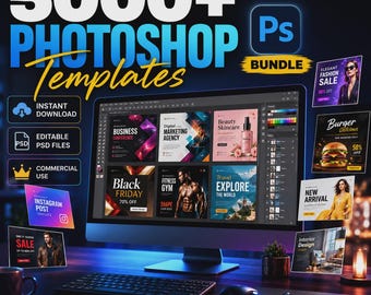 5000+ Adobe Photoshop Templates Mega Bundle | Pro PSD Photo Overlays, Social Media Marketing Kit, Flyer Design, & Professional Mockups