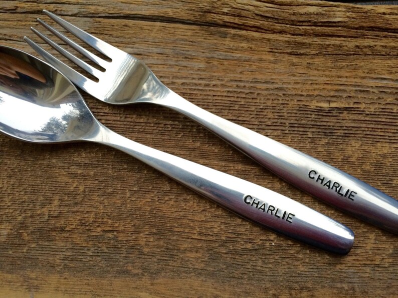 Spoon and Fork Custom Name Hand Stamped by Rawkette Etsy
