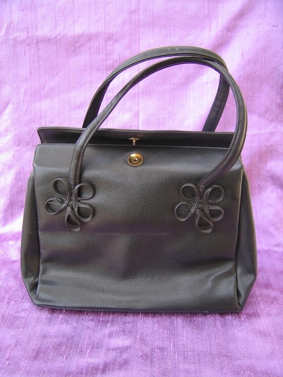 14. Koret black leather mid-century modern handbag