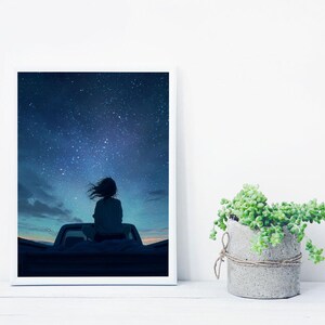 Stille – Nachthimmel Mädchen im Festbett | 3:4 Digitaldruck