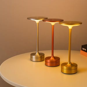 Minimalist Touch Table Lamp – Rechargeable Metal LED Desk Light with Adjustable Brightness