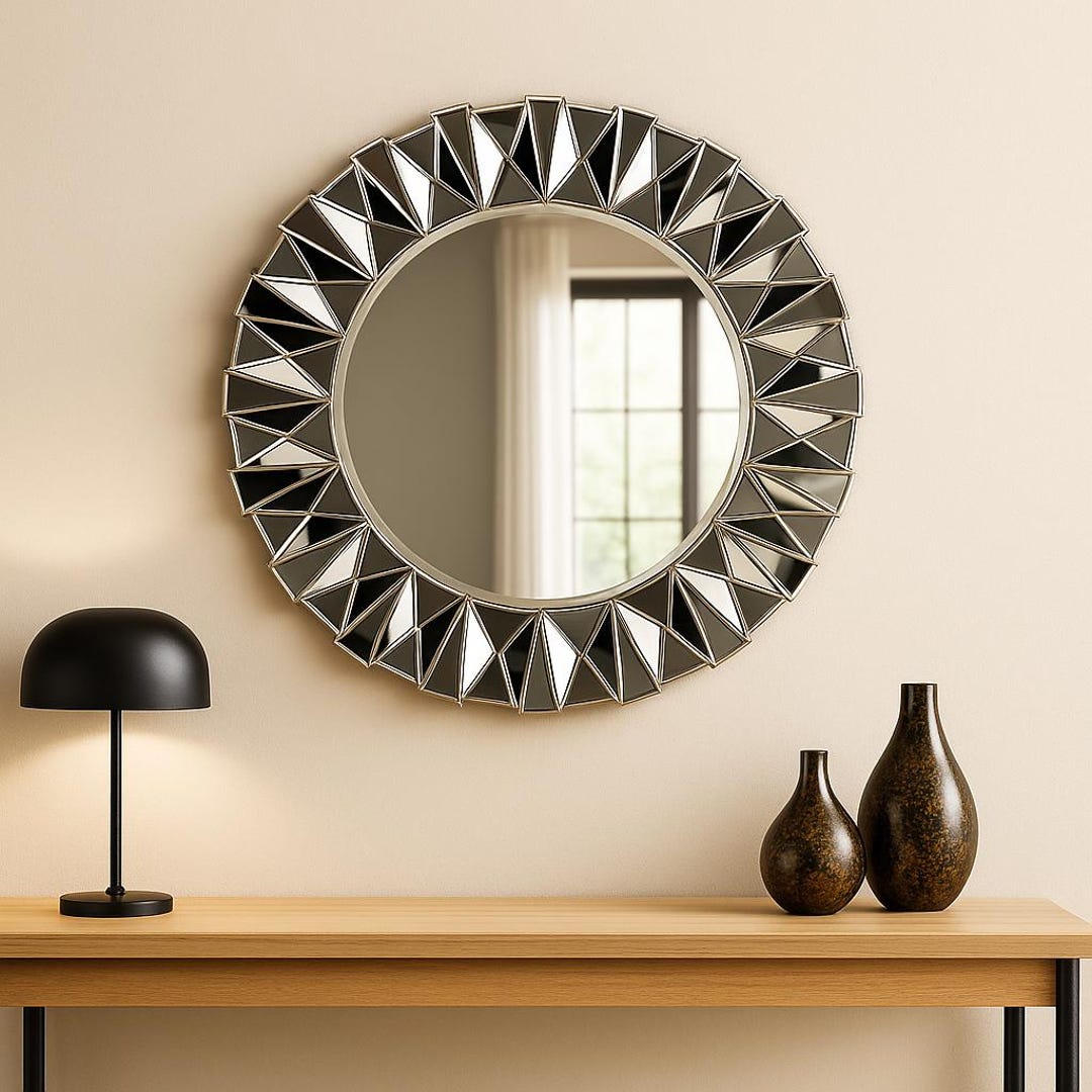 Modern Round Wall Mirror – Decorative Geometric Frame Accent Mirror for ...