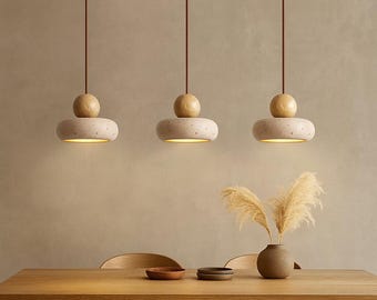 Minimalist Pendant Light – Natural Stone & Solid Wood LED Ceiling Lamp for Dining Room, Kitchen or Bedroom