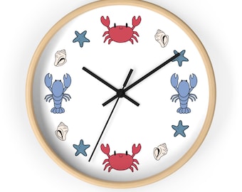 Crab and Lobster Wall Clock, Nautical Coastal Decor
