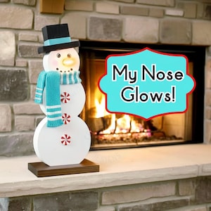 Easy DIY Wooden Light Up Nose Freestanding Snowman Blueprint Design Plans: Christmas Holiday Decor pattern PDF Build Instructions