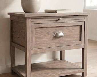 Easy DIY 28" Wide Wood Nightstand w/ Tray & Drawer Blueprint Design Build Plans, PDF guide, Sturdy, Side, End, Bedside Table Instructions