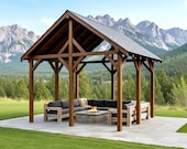 DIY Sturdy 16ft Wooden Pavilion with Roof Blueprint Plans Build Instruction Design Guide:Patio Deck Pool Backyard Canopy Shelter Pergola PDF