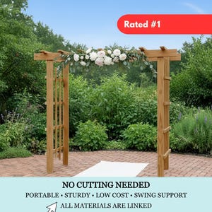 Eenvoudige doe-het-zelf 8 ft no-cuts draagbare bruiloft houten boog prieel pergola blauwdruk bouwplannen, latwerk, stevig, gidsplanner digitale download pdf