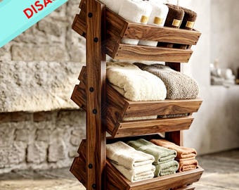 Easy DIY 3 1/2ft Sturdy 3-tier Portable Wooden Crate Stand Shelf Display Blueprint Design Build Plans - Disassembles! PDF Instructions guide
