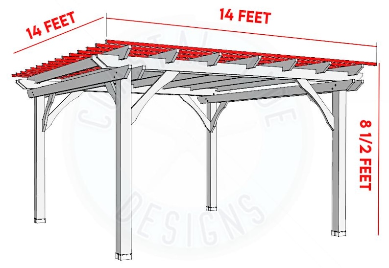 Easy DIY Sturdy 14x14 Wooden Pergola Blueprint Pattern Plans Build ...