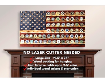 Planos de diseño y construcción para exhibir monedas conmemorativas con la bandera estadounidense en madera (DIY) - Insignias, medallas, estante, patriotas, veteranos, militares