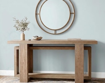 Planos de construcción para una elegante mesa consola de madera con ilusión óptica, fácil de hacer uno mismo: ideal para recibidor, pared, vestíbulo, TV o sofá. Instrucciones digitales en PDF.