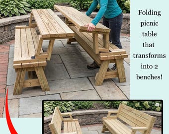 Easy DIY 6 FT Wooden Folding Picnic Table Design Plans Blueprint Cedar Build Patio Instructions guide digital download PDF