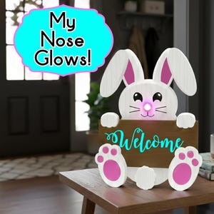 Easy DIY 19.5” Wooden Light Up Nose Freestanding Bunny Rabbit Blueprint Design Plans: Easter / Spring 4 Layer pattern PDF Build Instructions