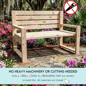 Keine Säge Notwendig! Einfache DIY 4 ft No-Cut Holzbank mit Back Blueprint Baupläne Anleitung PDF digitale Anleitung. Robust, Indoor / Outdoor