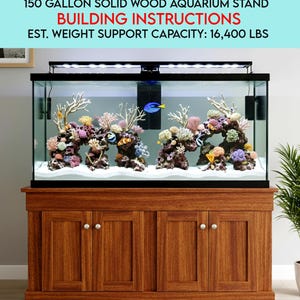 Easy DIY 150 Gallon Solid Wood Aquarium Stand Blueprint Design Build Plans - Heavy Support for Fish / Reptile Tanks / TV, PDF Instructions