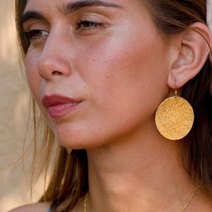 round earrings golden, brass earrings, earring gold, large earrings