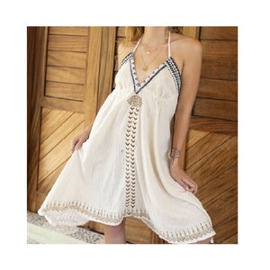 white Boho Dress Raw Cotton