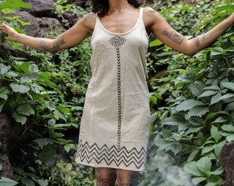 white Boho dress with Lotus Flower