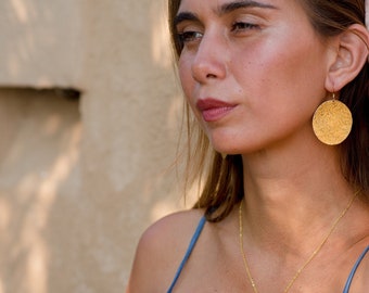 round earrings golden, brass earrings, earring gold, large earrings