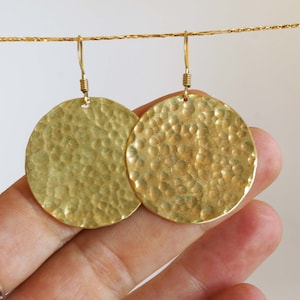 round earrings golden, brass earrings, earring gold, large earrings image 2