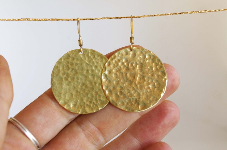 round earrings golden, brass earrings, earring gold, large earrings image 2