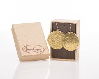 round earrings from hammered brass