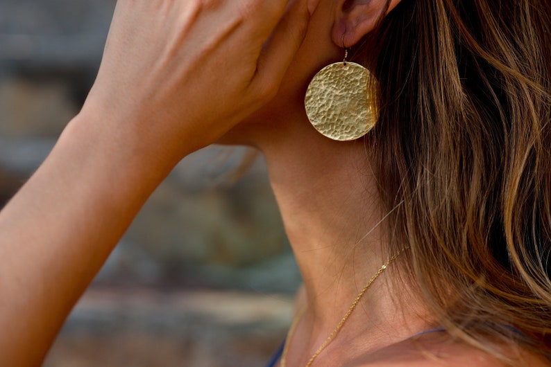 round earrings from hammered brass image 7