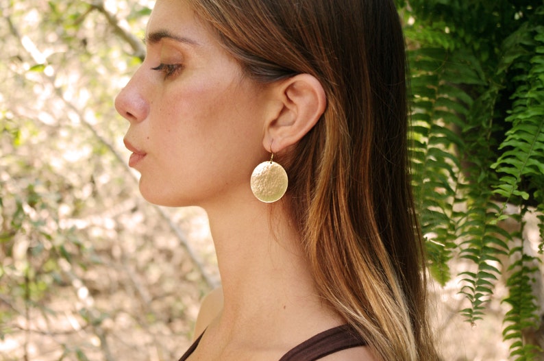 round earrings from hammered brass 3 cm