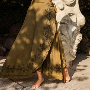 Long Wrap Skirt raw cotton Army