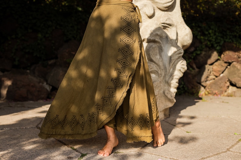 Long Wrap Skirt raw cotton Army