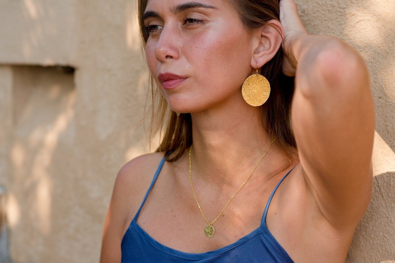 round earrings golden, brass earrings, earring gold, large earrings image 1