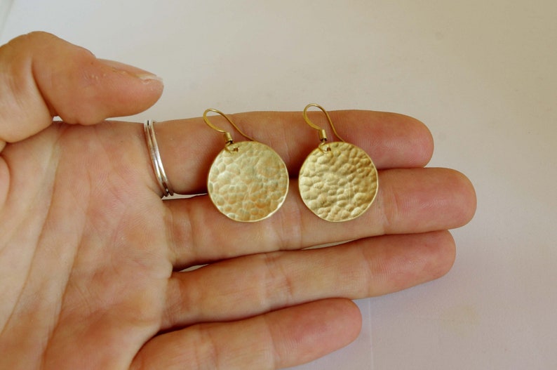 round earrings from hammered brass image 4