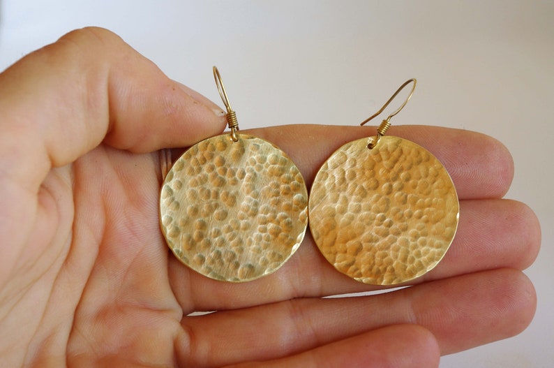 round earrings from hammered brass image 2