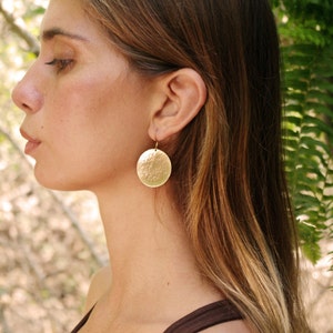 round earrings golden, brass earrings, earring gold, large earrings image 9